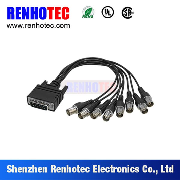 DB 15 Pin to 8 BNC Female Connector Custom RF Cable Assembly